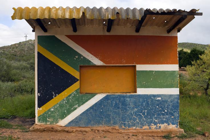 South Africa, farm stand Closed farm stand with South African flag painted on the side